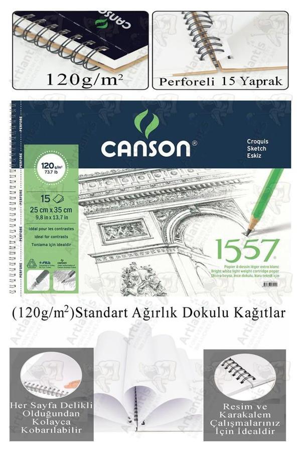 Telli Eskiz Defteri Canson 1557 25x35 cm Spiralli 15 Yaprak 1 Adet 120 gr Karakalem Sketch Resim Guaj Sulu Pastel - Image 1