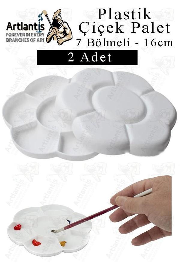 Plastik Çiçek Palet 2 Adet Çiçek Boya Paleti 7 Hazneli 16 cm Resim Boyama Paleti Fırça Hediyeli Sanatsal Hobi - Image 1