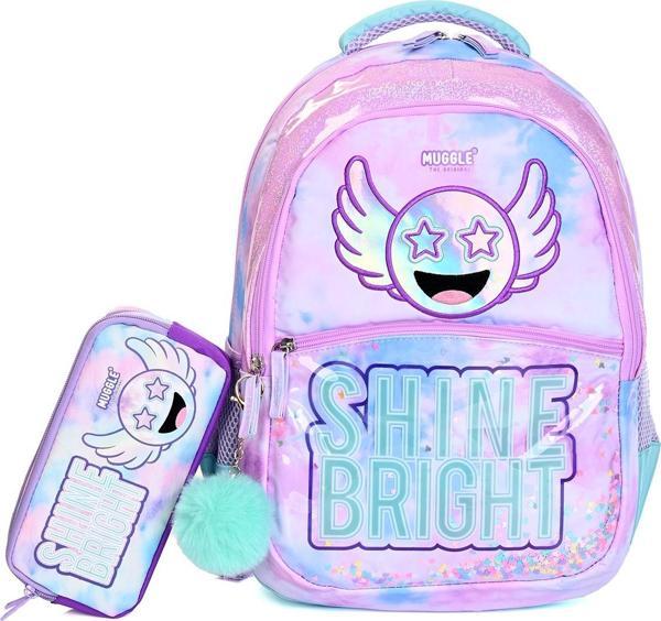 Muggle Mu-9106 Shine Bright Okul Çantası ve Kalemlik Seti – Renkli Desenli, Işıltılı, Ortaokul/İlkokul İçin - Image 1