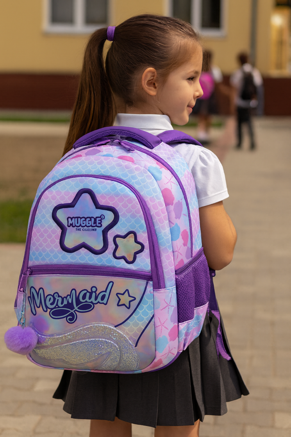 Muggle Mu-9026Mermaid Okul Çantası | Işıltılı Mor Pembe Sırt Çantası - Image 1