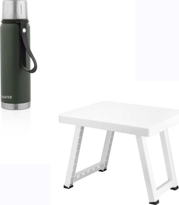 Çelik Termos 520 ML Yeşil Renk ve Katlanır Plastik Sehpa - Image 1