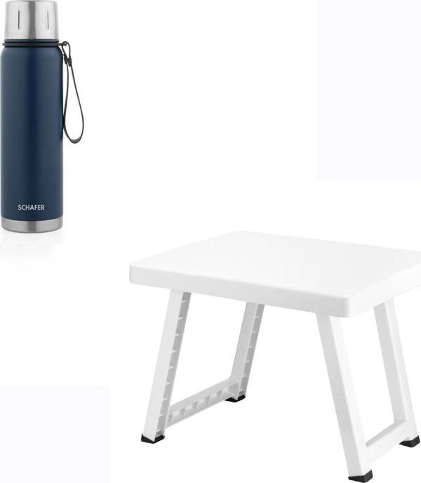 Çelik Termos 750 ML Lacivert Renk ve Katlanır Plastik Sehpa - Image 1