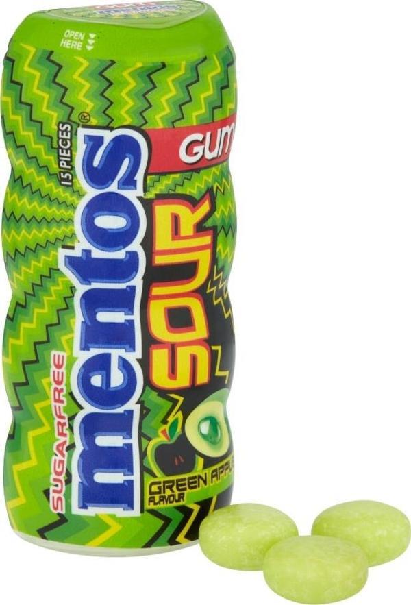 Mentos Sour Yeşil Elma Aromalı Şekersiz-Tatlandırıcılı Ekşi Draje Sakız 30g - Image 1