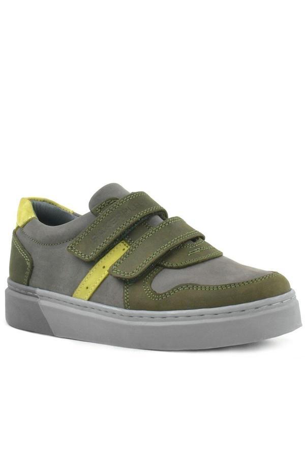 Rakerplus Hakiki Deri Haki Gri Cırtlı Erkek Çocuk Sneaker - Image 1