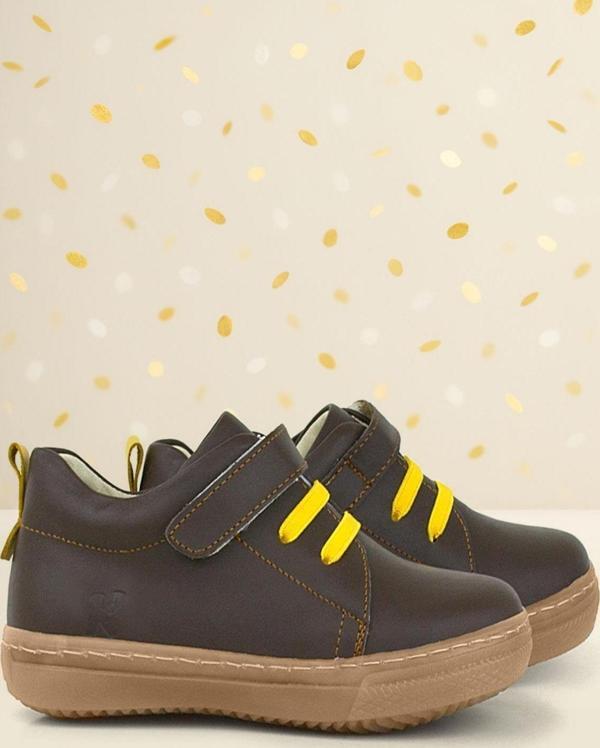 Anatomik Hakiki Deri Yumuşak Kahverengi Lastikli Cırtlı Çocuk Ayakkabı - Image 1