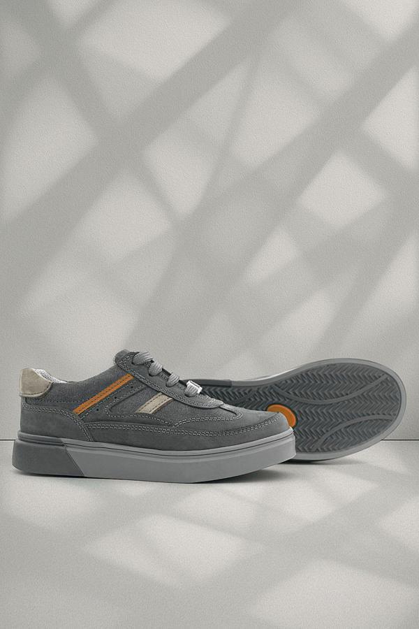 Rakerplus Gri Hakiki Deri Bağcıklı Gri Tabanlı Çocuk Sneaker Ayakkabı - Image 1