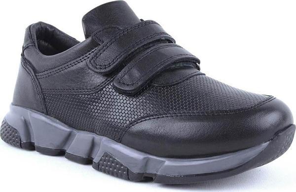 Hakiki Deri Siyah Cırtlı Unisex Çocuk Spor Okul Ayakkabısı - Image 1