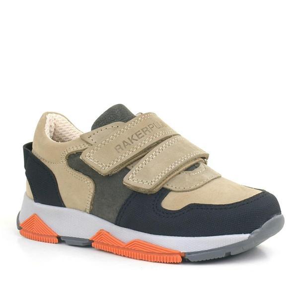 Rakerplus Hakiki Deri Kum Gri Siyah Çocuk Sneakers Spor Ayakkabı - Image 1