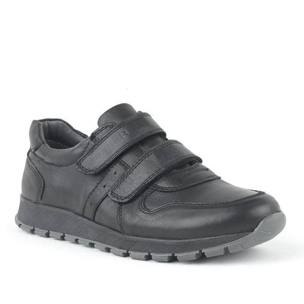 Hakiki Deri Siyah Cırtlı Spor Çocuk Ayakkabı Sneaker - Image 1