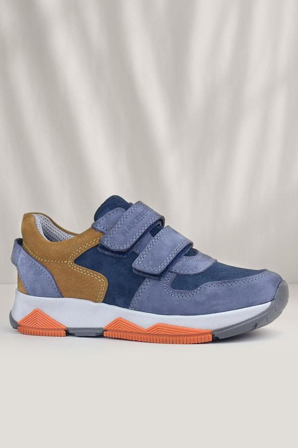 Rakerplus Hakiki Deri Mavi Süet Taba Çocuk Cırtlı Sneakers Spor Ayakkabı - Image 1