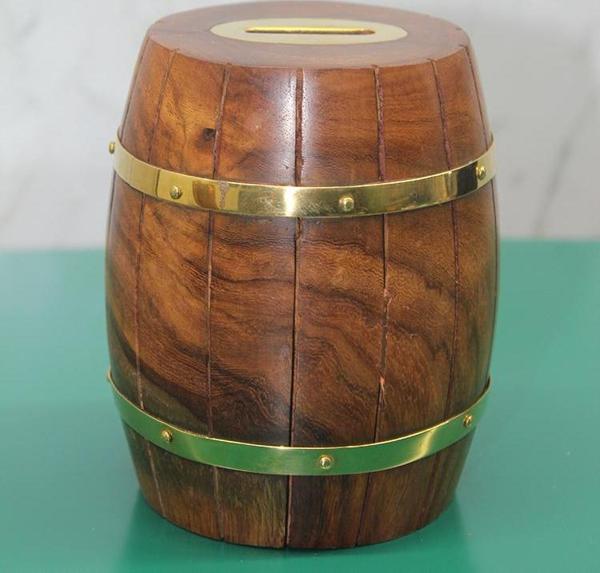 Pirinç Detaylı Fıçı Kumbara Model 4 - Image 1