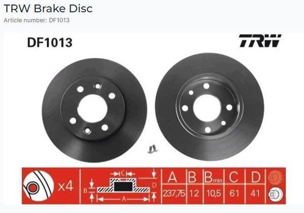 (DF4382) ÖN FREN AYNASI R9-R11-R19 CLIO I-II-MGN I(96/9.99)TWNG 1.2 96=(238x12x4DL) - Image 1