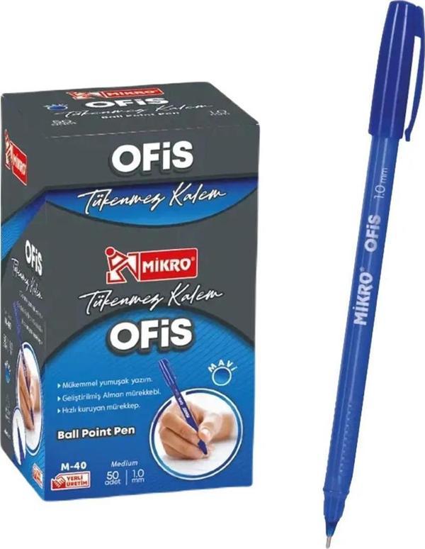 MİKRO TÜKENMEZ KALEM OFİS TİPİ M-40 MAVİ 50 ADET - Image 1