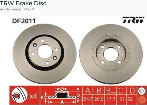 ÖN FREN AYNASI R21 2.0-2.0 ie-2.2 ie (86-94)-CNCRD 2.0ie 2.1 D TURBO 90=(264.7x20.5x4DLxHAVALI) - Image 1