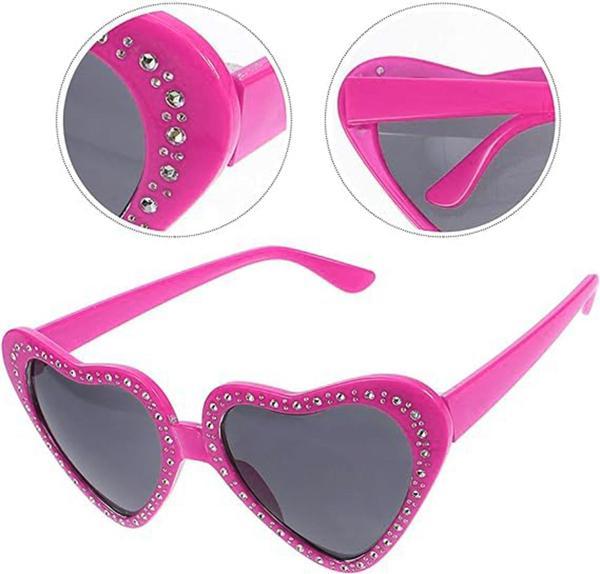 Kalp Şekilli Taşlı Parti Gözlüğü Pembe Renk 6x16 cm (4401) - Image 1