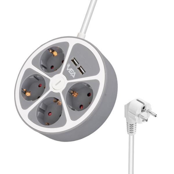4LÜ 2 USBLİ ANAHTARLI 1.5 METRE GRUP PRİZ VE-G604YU (4401) - Image 1