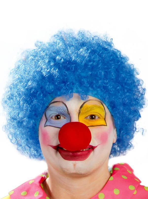 Mavi Renk Kıvırcık Afro Bonus Peruk Takma Saç ve Kırmızı Burun Seti (4401) - Image 1