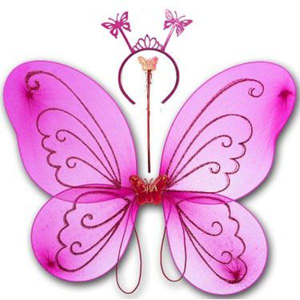 Fuşya Renk Kelebek Kanadı Tacı ve Sopası 50x37 cm (4401) - Image 1