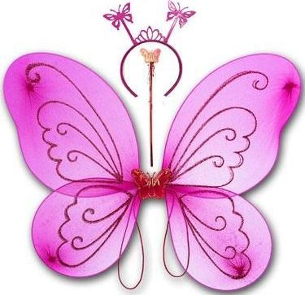 Fuşya Renk Kelebek Kanadı Tacı ve Sopası 50x37 cm (4401) - Image 1