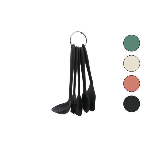 5PCS MİNİ=20-21CM RENKLİ SİLİKON MUTFAK SERVİS SETİ KAŞIK - KEPÇE - YAN - DELİKLİ SPATULA - Y.FIRÇASI (4401) - Image 1