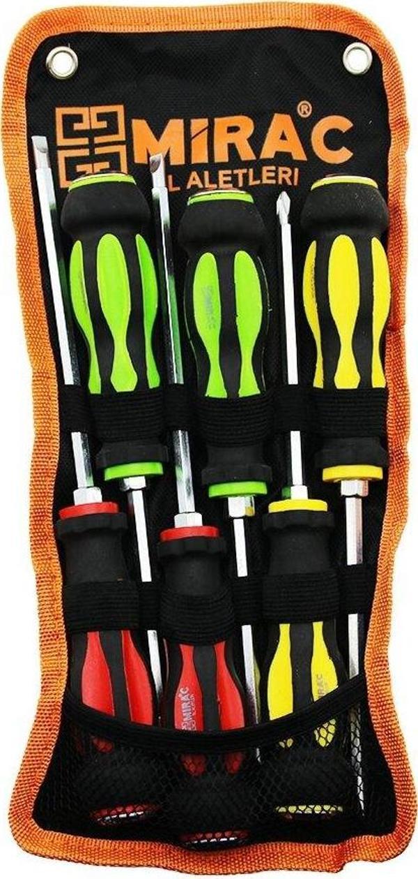 BEZ ÇANTALI   RENKLİ - KAUÇUK KAPLAMA SAPLI   DARBELİ   6LI SET   ÇİFT TARAFLI  TORNAVİDA TAKIMI (4401) - Image 1