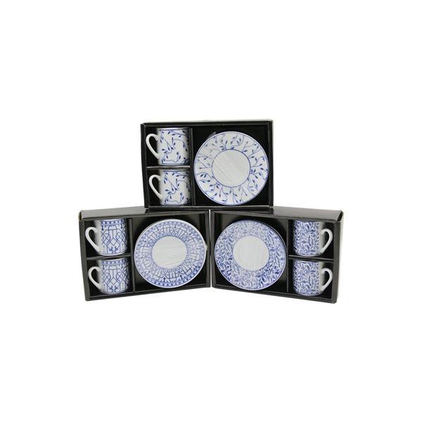 MAVİ - BEYAZ 4PCS=2-TAKIM  PORSELEN KAHVE FİNCANI  ÇİÇEK - ÇİZGİ - NOKTA MİX DESEN (4401) - Image 1