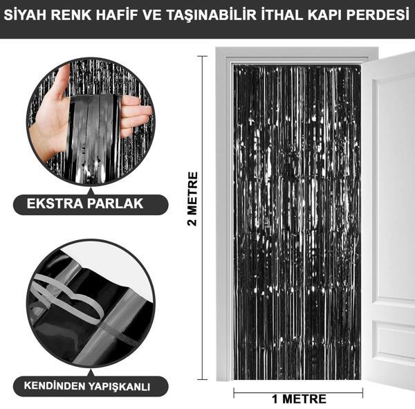 Siyah Renk Ekstra Metalize Parlak Saçaklı Arka Fon Perde İthal A Kalite 1x2 Metre (4401) - Image 1