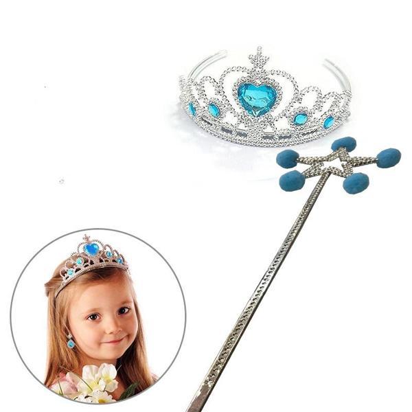 Mavi Ponponlu Karlar Ülkesi Elsa Asası ve Mavi Kalp Taşlı Elsa Tacı (4401) - Image 1