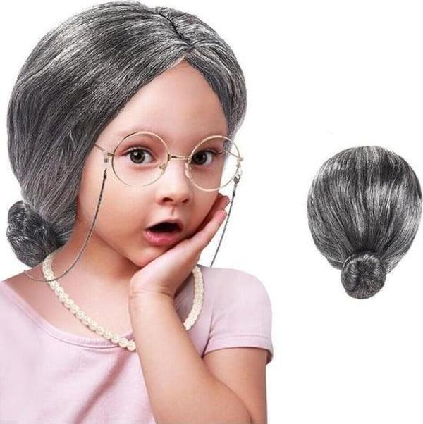 Gri Renk Yaşlı Peruğu Takma Saç Büyükanne Peruğu Yetişkin Çocuk Uyumlu (4401) - Image 1