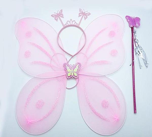 Toz Pembe Renk Kelebek Kanadı Tacı ve Sopası 50x37 cm (4401) - Image 1