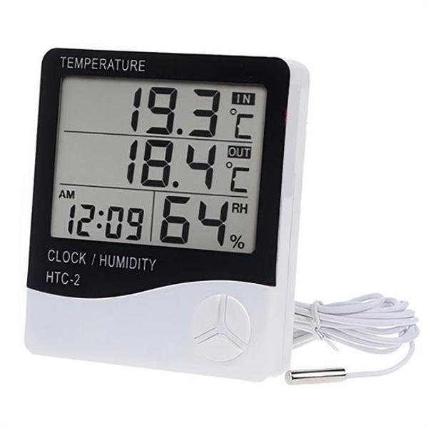 İç ve Dış Ortam Sıcaklığını Ölçebilen LCD Ekran Saat Göstergeli Alarmlı Nem Ölçer Termometre (4401) - Image 1