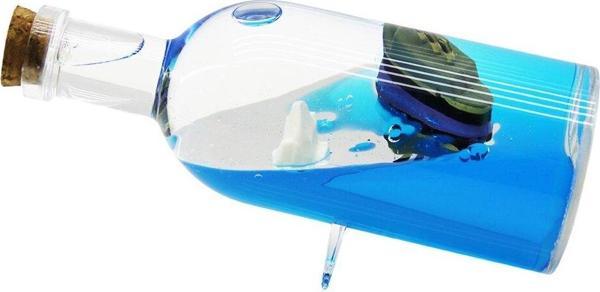 MAVİ SU - ADALI  YUVARLAK MİKA ŞİŞE=YAN DURUŞ AYAKLI YÜZEN BATMAYAN GEMİ DEKORATİF BİBLO AKVARYUM 6X16CM (4401) - Image 1