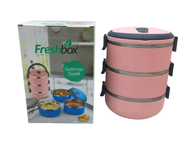 AÇIK PEMBE 3LÜ SEFER TASI SAKLAMA KABI 1.8LT (4401) - Image 1