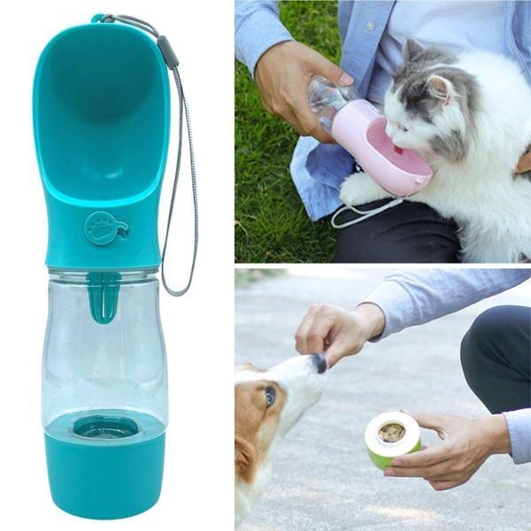 Taşınabilir Mama Hazneli Evcil Hayvan Suluğu Seyahat Kabı Kilitlenebilen Su Sızdırmaz 380ML (4401) - Image 1