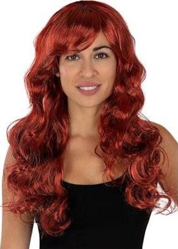 Kızıl Renk Kahküllü Dalgalı Uzun Parti Peruğu (4401) - Image 1