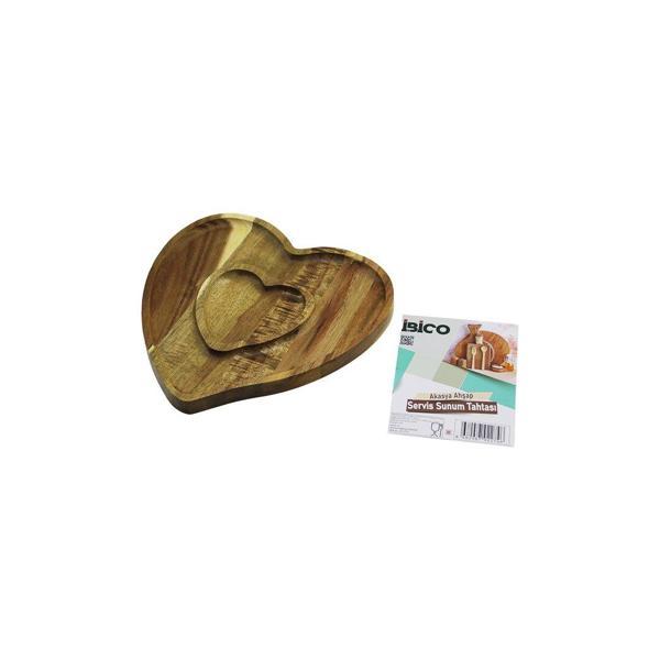 AKASYA  KALP MODEL   2 BÖLMELİ=1+1  AHŞAP BAMBU SERVİS SUNUM TEPSİ - TAHTASI  20.5 X 19.5 X 1.4CM (4401) - Image 1