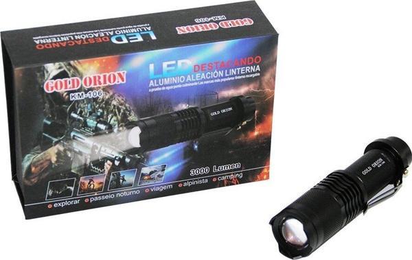 GOLD ORION KM-106 ZOOMLU EL FENERİ FİŞLİ PİL ŞARJ CİHAZLI SİYAH METAL KASA 12.5CM 3000 LUMEN (4401) - Image 1