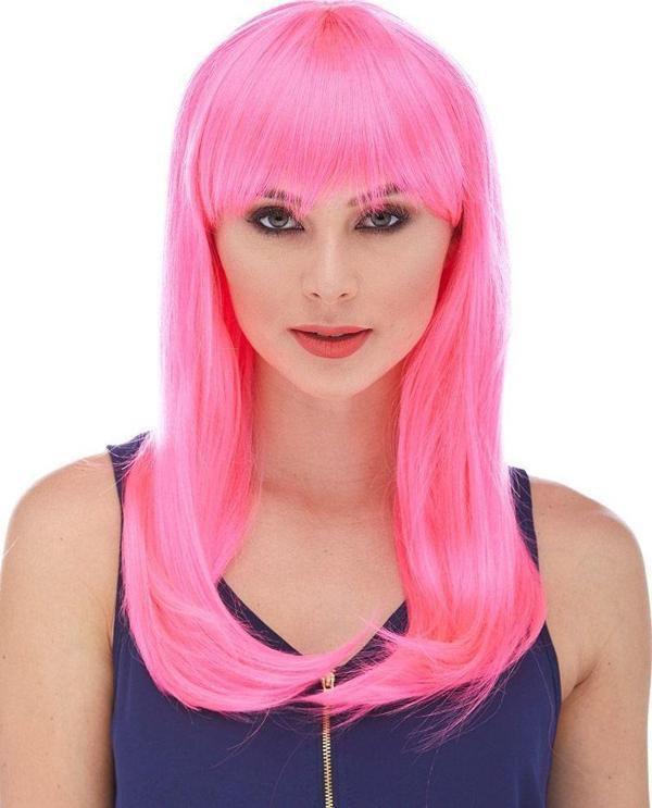 Şeker Pembesi Koyu Pembe Renk Uzun Düz Parti Peruğu (4401) - Image 1