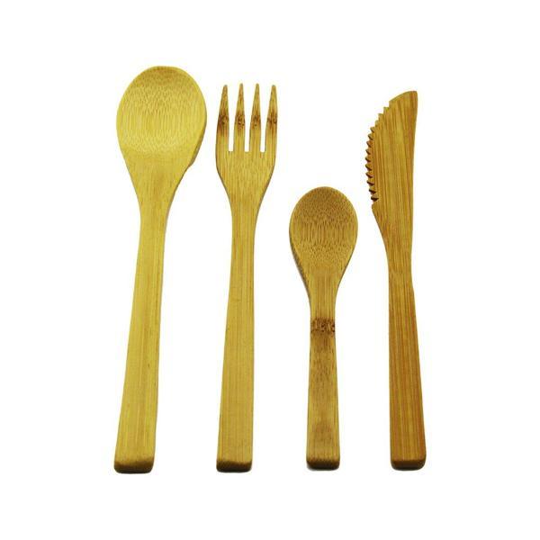 4PCS  AHŞAP BAMBU MUTFAK SETİ  2 KAŞIK - ÇATAL - BIÇAK (4401) - Image 1