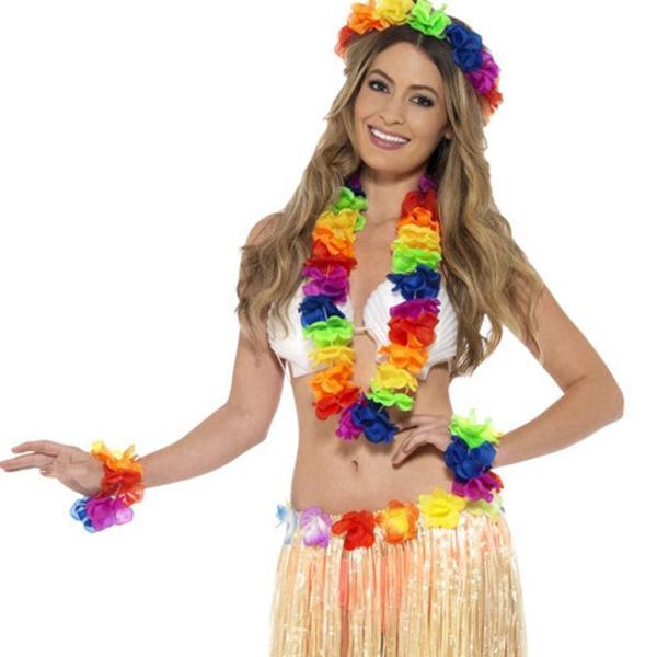 Rengarenk Hawaii Kolye Taç Bileklik Seti 4 Parça (4401) - Image 1