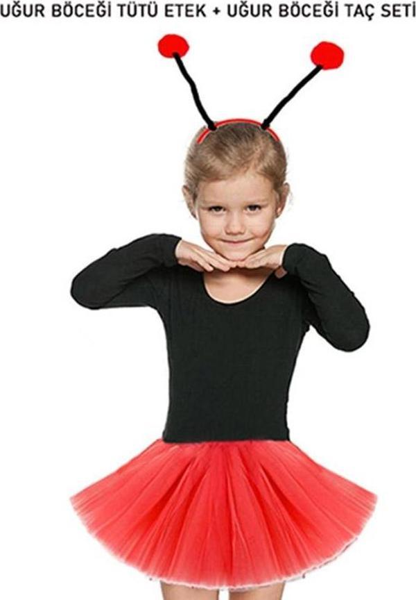 Gösteriler İçin Kırmızı Uğur Böceği Tütü Etek ve Kırmızı Uğur Böceği Taç Seti (4401) - Image 1