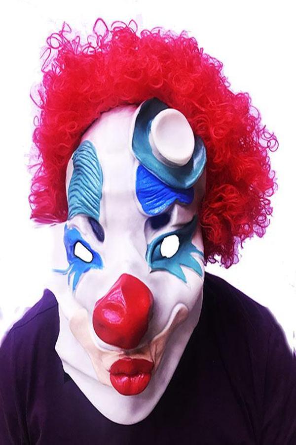 Kırmızı Renk Afro Bonus Peruklu Palyaço Lateks Et Maske (4401) - Image 1