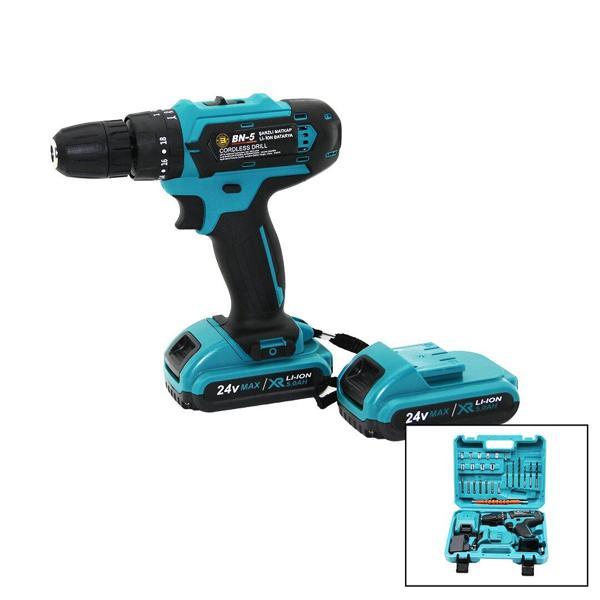 MAVİ 1250 RPM BN-5 F-136 CORDLESS DRILL FULL ŞARJLI=24V=5.0Ah - 2 BATARYA MATKAP SETİ ÇANTALI (4401) - Image 1
