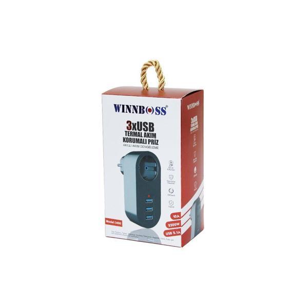 SİYAH TERMAL AKIM KORUMALI  1XPRİZ 3XUSB DUVAR TİPİ PRİZ 10A - 2500W (4401) - Image 1