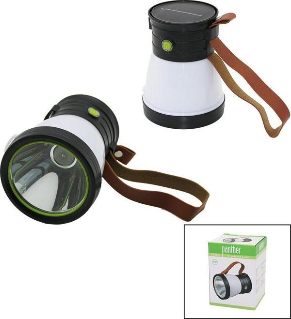 2İN 15W+360°SMDEL FENERİ SOLAR- USB ŞARJ POWERBANK 500LM IŞIK AYARI FLAŞÖR SUNİ DERİ KULP PT-8151 (4401) - Image 1