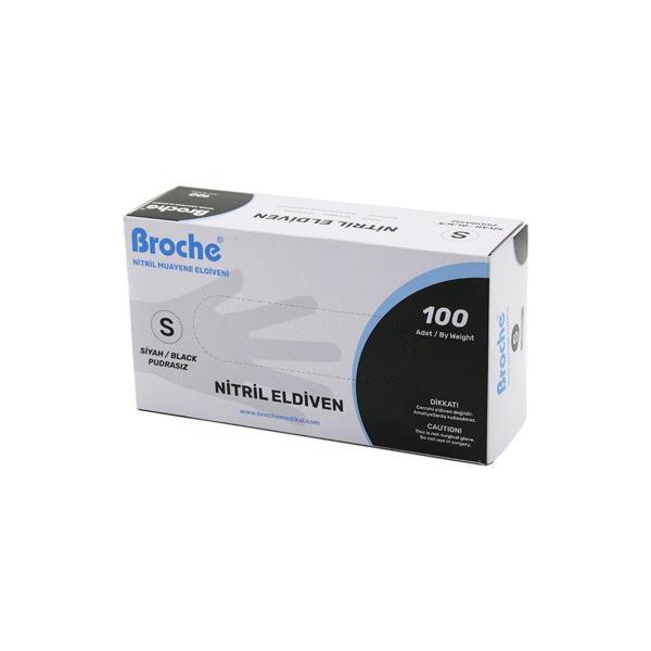BROCH  S BEDEN SİYAH PUDRASIZ NİTRİL MUAYENE ELDİVENİ  100LÜ (4401) - Image 1
