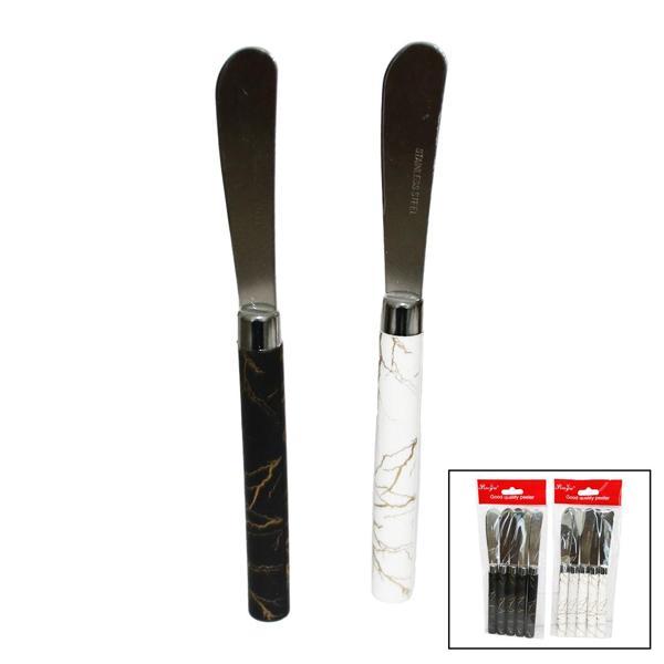 5 PARÇA  UZUN KAHVALTI BIÇAK - MERMER DESEN SAPLI 16.5 cm (4401) - Image 1