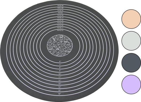 YUVARLAK RENKLİ SİLİKON HAMUR MATI ÖLÇEK ÇİZİMLİ 190GR  ÇAP: 45CM (4401) - Image 1