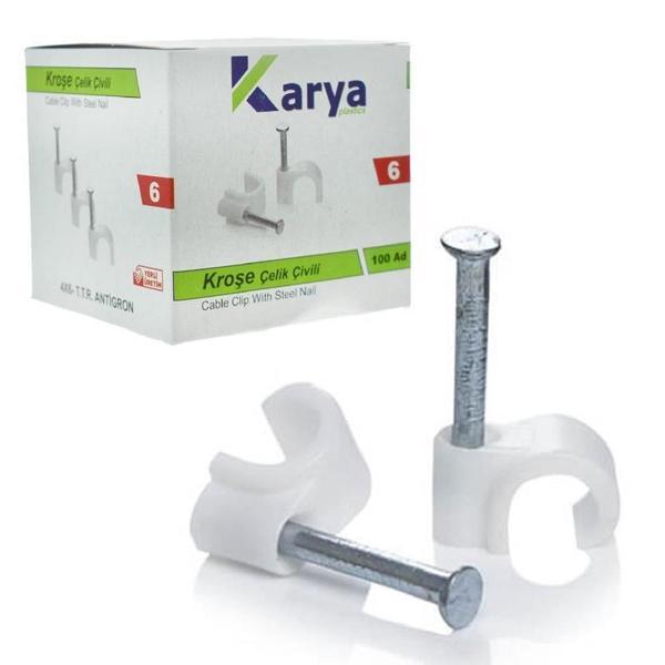 KROŞE 6 NUMARA ÇELİK ÇİVİLİ 12 MM (4*6 ANTİGRON KABLOLAR İÇİN) 100LÜ POŞET KARYA (4401) - Image 1