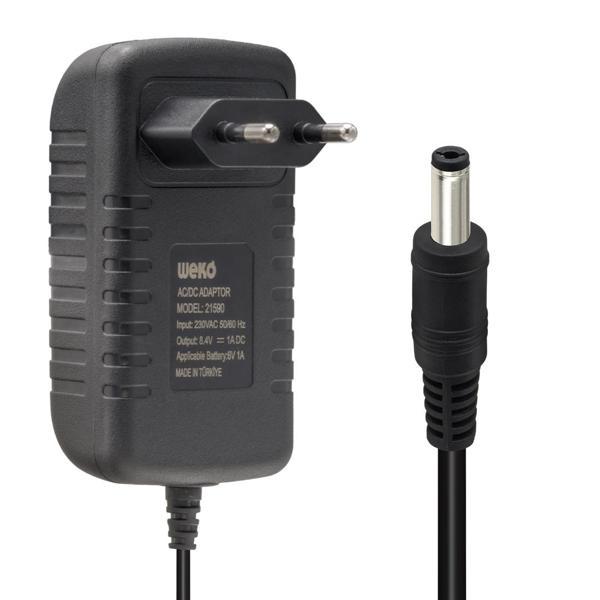 8.4 VOLT - 1 AMPER - 8.4 WATT 5.5*2.5 UÇLU LİTYUM PİL LEDLİ YERLİ ÜRETİM ŞARJ ADAPTÖRÜ (OUT:6V-1A) (4401) - Image 1